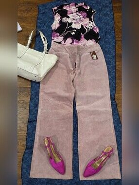 NWT Vintage Bandolino Genuine Suede Leather Wide Leg Pants Sugarplum Pink, 12